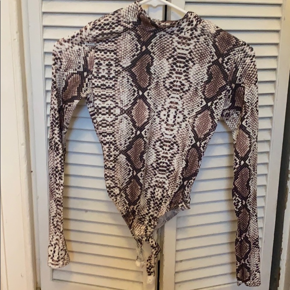 NASTY GAL- snake skin  long sleeve body suit